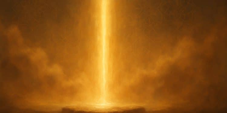 تصویر انتزاعی افقی با نور طلایی و مه معنوی که مفهوم صداقت پیامبر اسلام و حقیقت پیش از بعثت را به‌صورت نمادین نشان می‌دهد.