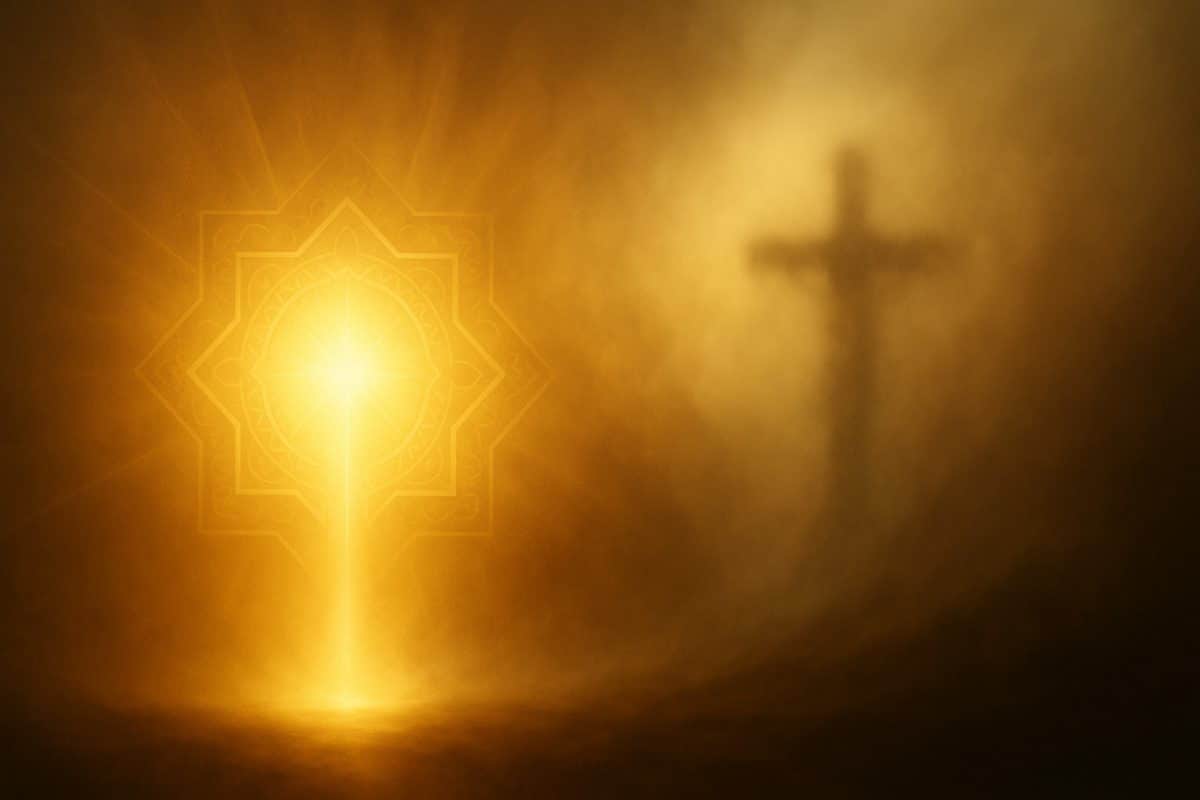 تصویر مفهومی درباره انکار تصلیب مسیح و نمایان شدن حقیقت در نور الهی